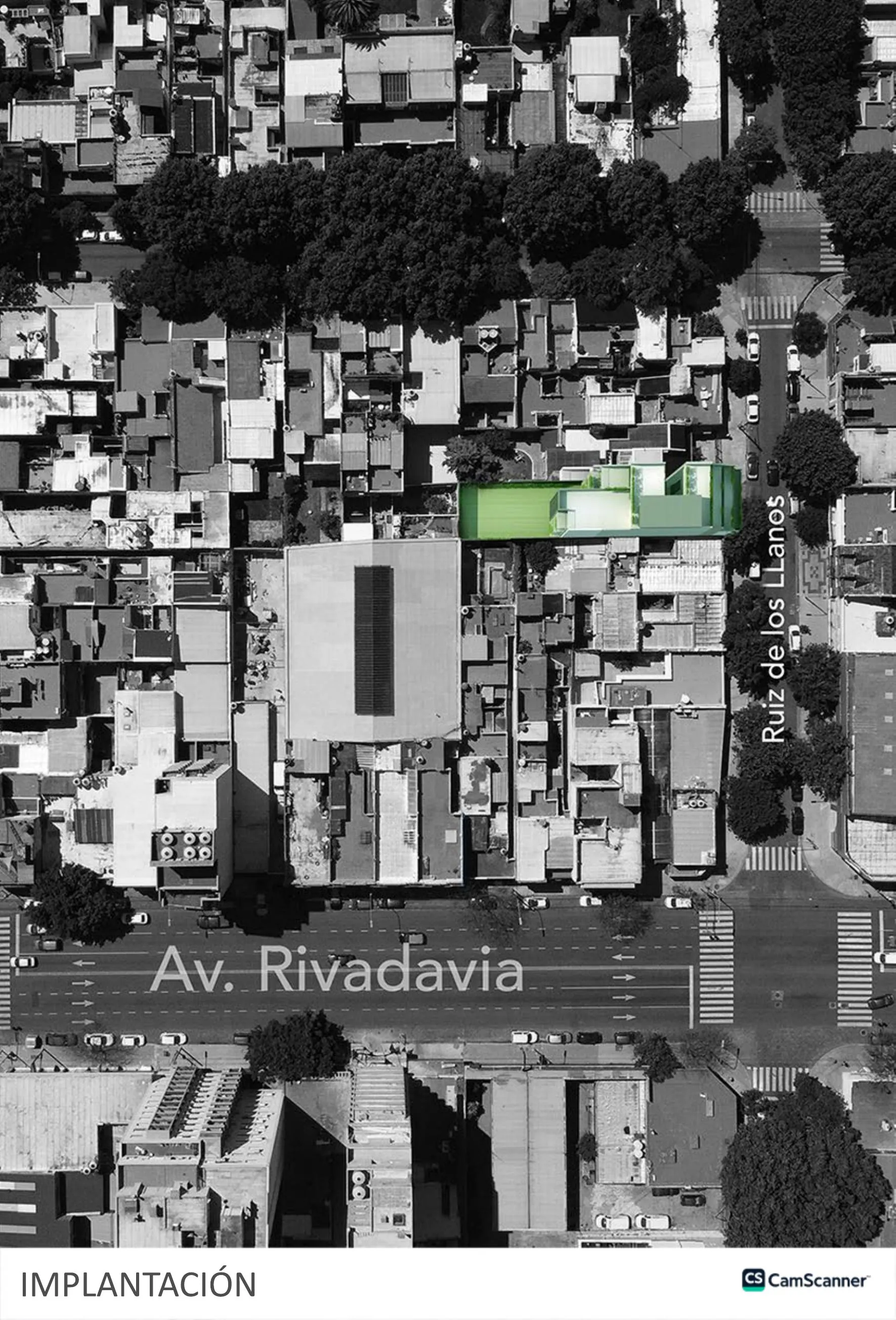 Vista aérea de la ubicación de RL70 sobre la calle Ruiz de los Llanos, cerca de Av. Rivadavia